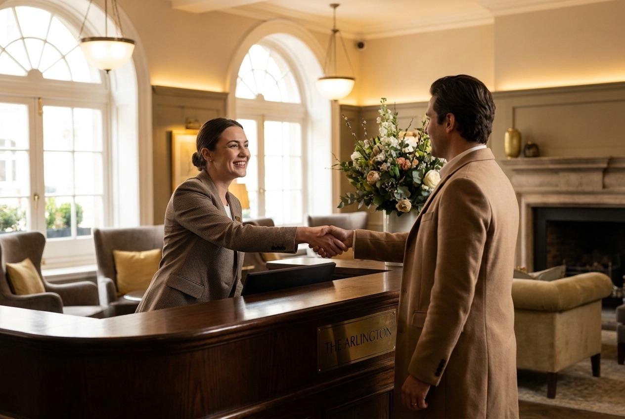 Hotel staff member being tipped through a personal QR code