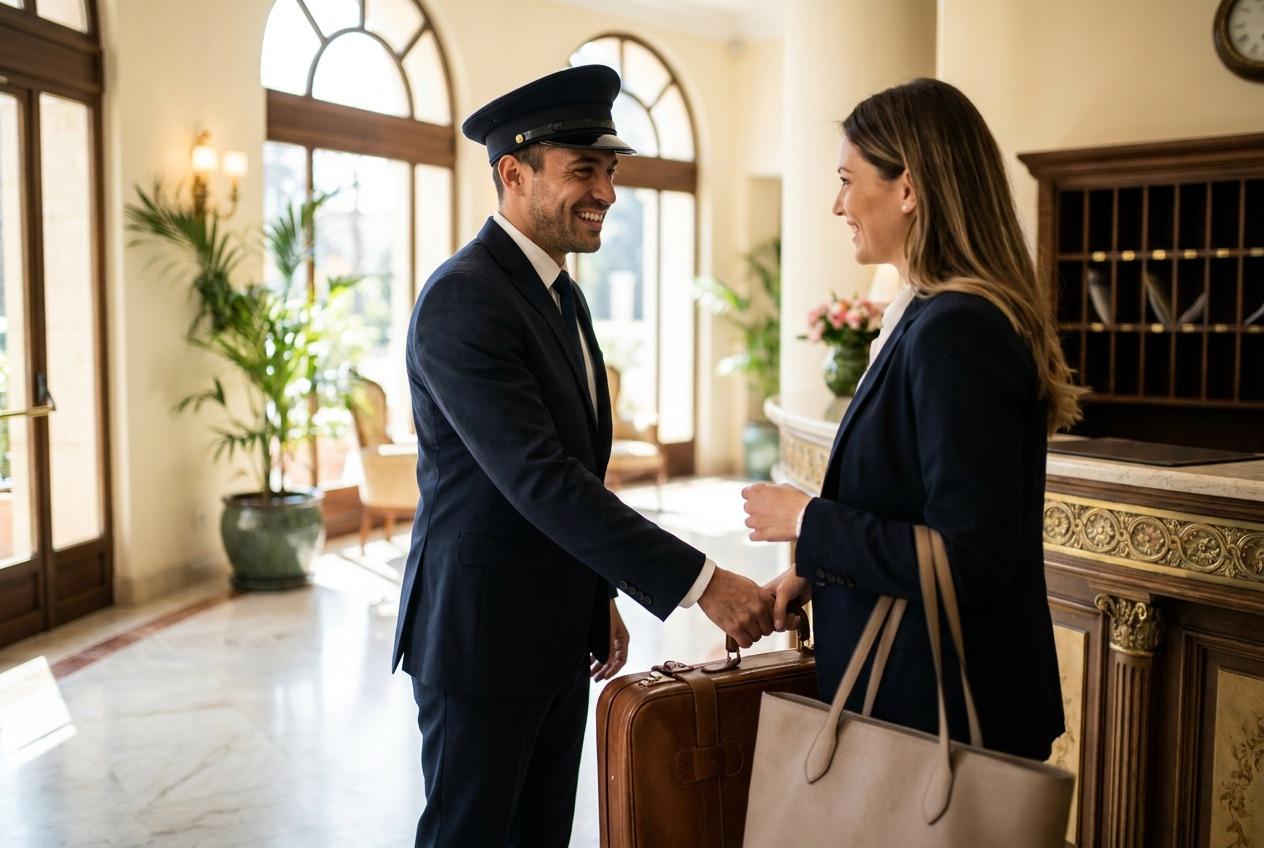 Hotel guest scanning a staff member's personal QR code to leave a tip